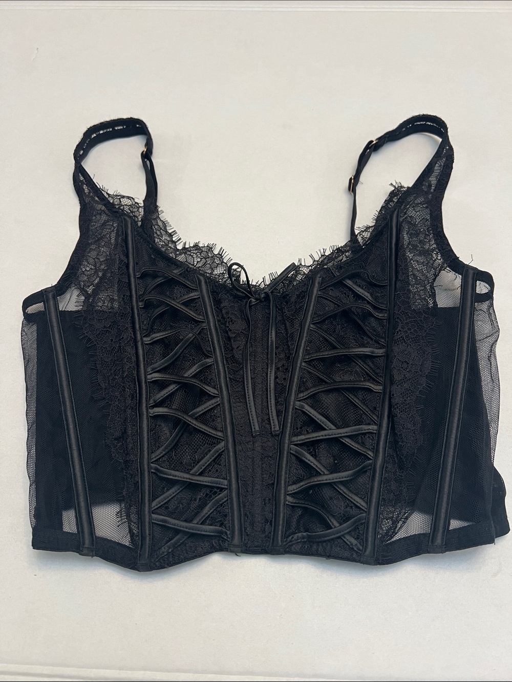 VICTORIA’S SECRET BLACK DREAM ANGELS UNLINED LACE UP CORSET BRA TOP M/DD - Picture 3 of 14